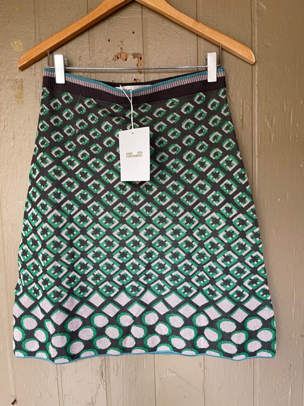 Diane Von Furstenberg Coretta knit Skirt in dot/chainlink antique green size S